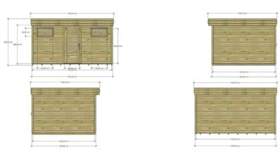 ABRI DE JARDIN bois Pin autoclave 27mm - 4,34x3,44m / 14,9m2 - Bac acier - Plancher bois