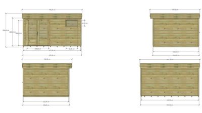 ABRI DE JARDIN bois Pin autoclave 27mm - 4,34x3,44m / 14,9m2 - Bac acier - Plancher bois