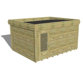 ABRI DE JARDIN bois Pin autoclave 27mm - 4,34x3,44m / 14,9m2 - Bac acier - Plancher bois