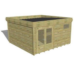 ABRI DE JARDIN bois Pin autoclave 27mm - 4,34x4,34m / 18,8m2 - Bac acier - Plancher bois