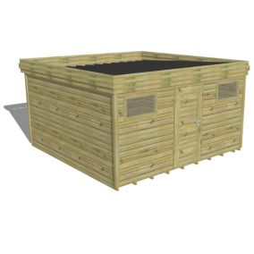 ABRI DE JARDIN bois Pin autoclave 27mm - 4,34x4,34m / 18,8m2 - Bac acier - Plancher bois