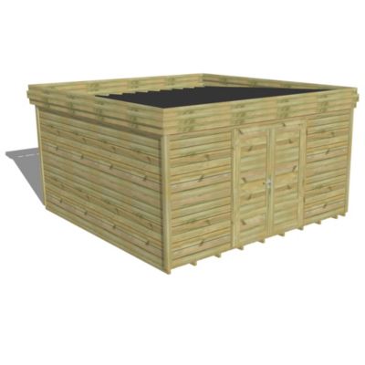 ABRI DE JARDIN bois Pin autoclave 27mm - 4,34x4,34m / 18,8m2 - Bac acier - Plancher bois