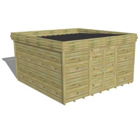 ABRI DE JARDIN bois Pin autoclave 27mm - 4,34x4,34m / 18,8m2 - Bac acier - Plancher bois