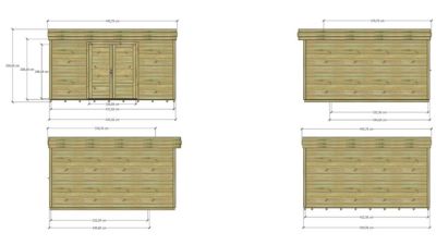 ABRI DE JARDIN bois Pin autoclave 27mm - 4,34x4,34m / 18,8m2 - Bac acier - Plancher bois