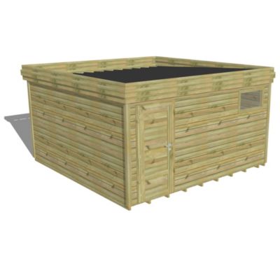 ABRI DE JARDIN bois Pin autoclave 27mm - 4,34x4,34m / 18,8m2 - Bac acier - Plancher bois