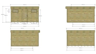 ABRI DE JARDIN bois Pin autoclave 27mm - 4,34x4,34m / 18,8m2 - Bac acier - Plancher bois