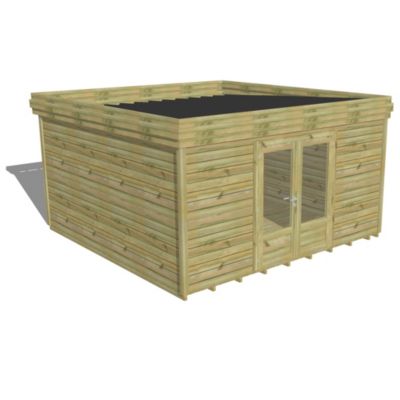 ABRI DE JARDIN bois Pin autoclave 27mm - 4,34x4,34m / 18,8m2 - Bac acier - Plancher bois