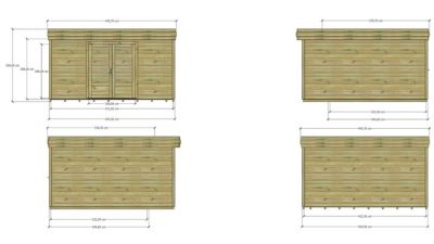 ABRI DE JARDIN bois Pin autoclave 27mm - 4,34x4,34m / 18,8m2 - Bac acier - Plancher bois