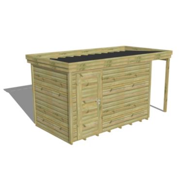 ABRI DE JARDIN bois Pin autoclave 27mm - 4,44x2,14m / 9,5m2 - Bac acier - Plancher bois