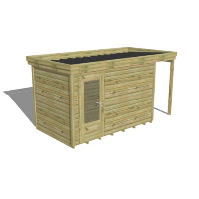 ABRI DE JARDIN bois Pin autoclave 27mm - 4,44x2,14m / 9,5m2 - Bac acier - Plancher bois