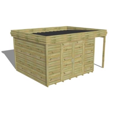 ABRI DE JARDIN bois Pin autoclave 27mm - 4,44x3,44m / 15,3m2 - Bac acier - Plancher bois