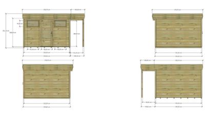 ABRI DE JARDIN bois Pin autoclave 27mm - 4,44x3,44m / 15,3m2 - Bac acier - Plancher bois