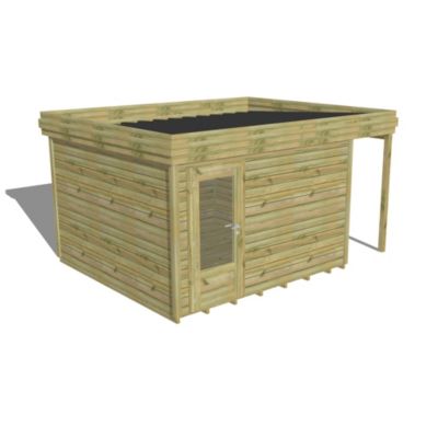 ABRI DE JARDIN bois Pin autoclave 27mm - 4,44x3,44m / 15,3m2 - Bac acier - Plancher bois