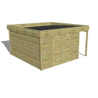 ABRI DE JARDIN bois Pin autoclave 27mm - 4,44x4,34m / 19,3m2 - Bac acier - Abri Français