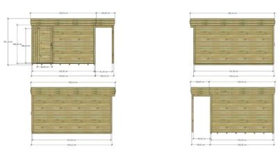 ABRI DE JARDIN bois Pin autoclave 27mm - 4,44x4,34m / 19,3m2 - Bac acier - Plancher bois