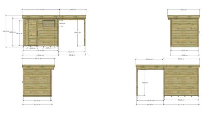 ABRI DE JARDIN bois Pin autoclave 27mm - 4,64x2,14m / 9,9m2 - Bac acier - Plancher bois