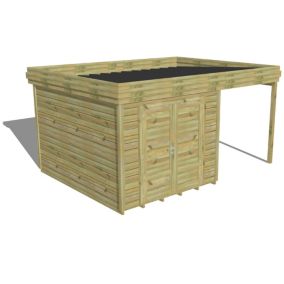 ABRI DE JARDIN bois Pin autoclave 27mm - 4,64x3,44m / 16m2 - Bac acier - Plancher bois