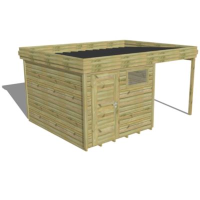 ABRI DE JARDIN bois Pin autoclave 27mm - 4,64x3,44m / 16m2 - Bac acier - Plancher bois