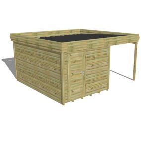 ABRI DE JARDIN bois Pin autoclave 27mm - 4,64x4,34m / 20,1m2 - Bac acier - Plancher bois