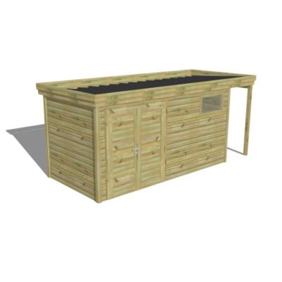 ABRI DE JARDIN bois Pin autoclave 27mm - 5,34x2,14m / 11,4m2 - Bac acier - Abri Français