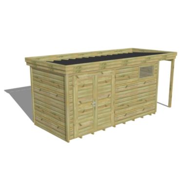 ABRI DE JARDIN bois Pin autoclave 27mm - 5,34x2,14m / 11,4m2 - Bac acier - Plancher bois