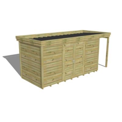 ABRI DE JARDIN bois Pin autoclave 27mm - 5,34x2,14m / 11,4m2 - Bac acier - Plancher bois