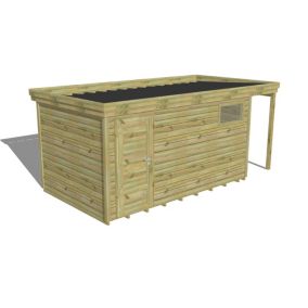 ABRI DE JARDIN bois Pin autoclave 27mm - 5,34x2,64m / 14,1m2 - Bac acier - Plancher bois