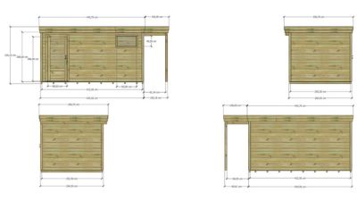 ABRI DE JARDIN bois Pin autoclave 27mm - 5,34x2,64m / 14,1m2 - Bac acier - Plancher bois