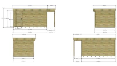 ABRI DE JARDIN bois Pin autoclave 27mm - 5,34x2,64m / 14,1m2 - Bac acier - Plancher bois