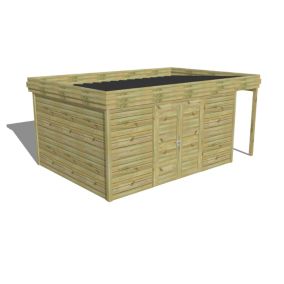 ABRI DE JARDIN bois Pin autoclave 27mm - 5,34x3,44m / 18,4m2 - Bac acier - Abri Français