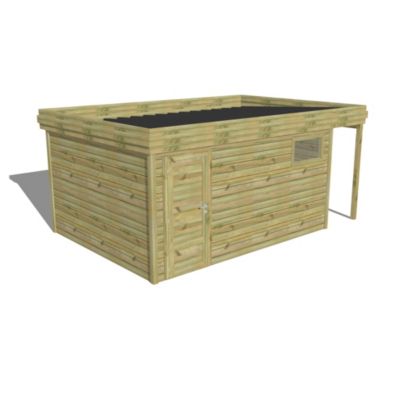 ABRI DE JARDIN bois Pin autoclave 27mm - 5,34x3,44m / 18,4m2 - Bac acier - Abri Français