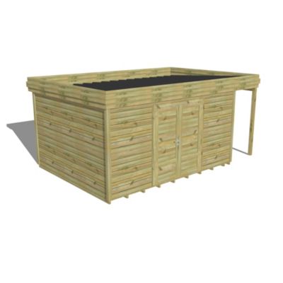 ABRI DE JARDIN bois Pin autoclave 27mm - 5,34x3,44m / 18,4m2 - Bac acier - Plancher bois