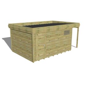 ABRI DE JARDIN bois Pin autoclave 27mm - 5,34x3,44m / 18,4m2 - Bac acier - Plancher bois