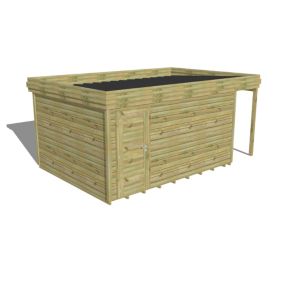 ABRI DE JARDIN bois Pin autoclave 27mm - 5,34x3,44m / 18,4m2 - Bac acier - Plancher bois