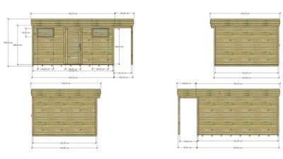 ABRI DE JARDIN bois Pin autoclave 27mm - 5,34x3,44m / 18,4m2 - Bac acier - Plancher bois