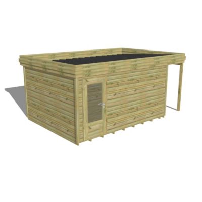 ABRI DE JARDIN bois Pin autoclave 27mm - 5,34x3,44m / 18,4m2 - Bac acier - Plancher bois