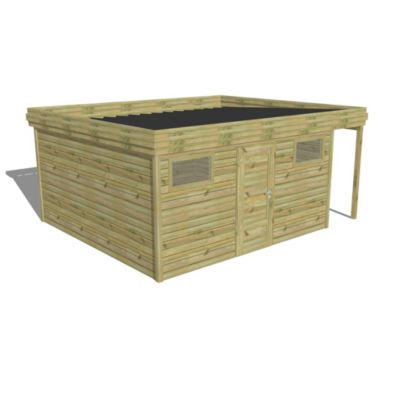 ABRI DE JARDIN bois Pin autoclave 27mm - 5,34x4,34m / 23,2m2 - Bac acier - Abri Français