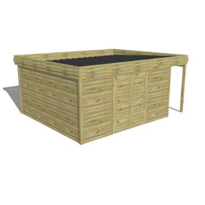 ABRI DE JARDIN bois Pin autoclave 27mm - 5,34x4,34m / 23,2m2 - Bac acier - Abri Français