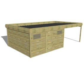 ABRI DE JARDIN bois Pin autoclave 27mm - 5,34x4,34m / 23,2m2 - Bac acier - Plancher bois