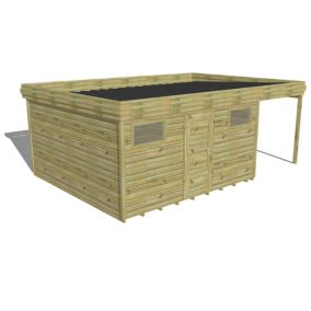 ABRI DE JARDIN bois Pin autoclave 27mm - 5,34x4,34m / 23,2m2 - Bac acier - Plancher bois