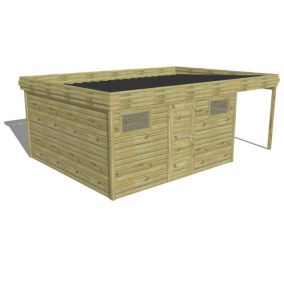 ABRI DE JARDIN bois Pin autoclave 27mm - 5,34x4,34m / 23,2m2 - Bac acier - Plancher bois