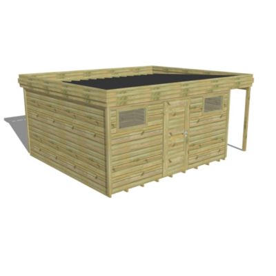 ABRI DE JARDIN bois Pin autoclave 27mm - 5,34x4,34m / 23,2m2 - Bac acier - Plancher bois