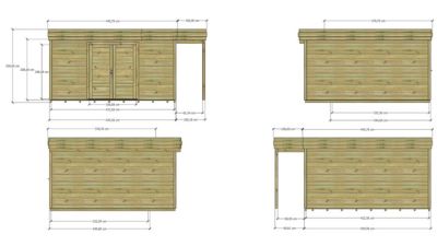 ABRI DE JARDIN bois Pin autoclave 27mm - 5,34x4,34m / 23,2m2 - Bac acier - Plancher bois