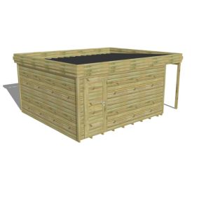 ABRI DE JARDIN bois Pin autoclave 27mm - 5,34x4,34m / 23,2m2 - Bac acier - Plancher bois