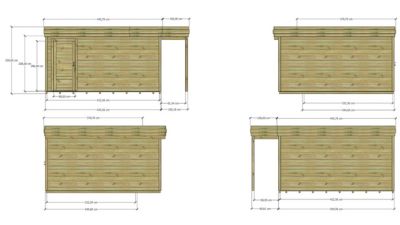 ABRI DE JARDIN bois Pin autoclave 27mm - 5,34x4,34m / 23,2m2 - Bac acier - Plancher bois