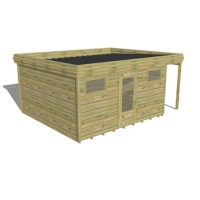 ABRI DE JARDIN bois Pin autoclave 27mm - 5,34x4,34m / 23,2m2 - Bac acier - Plancher bois