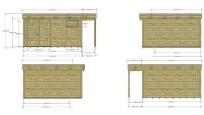 ABRI DE JARDIN bois Pin autoclave 27mm - 5,34x4,34m / 23,2m2 - Bac acier - Plancher bois