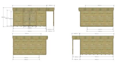 ABRI DE JARDIN bois Pin autoclave 27mm - 5,34x4,34m / 23,2m2 - Bac acier - Plancher bois