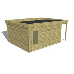 ABRI DE JARDIN bois Pin autoclave 27mm - 5,34x4,34m / 23,2m2 - Bac acier - Plancher bois