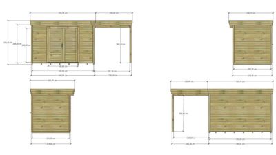 ABRI DE JARDIN bois Pin autoclave 27mm - 5,44x2,14m / 11,6m2 - Bac acier - Plancher bois